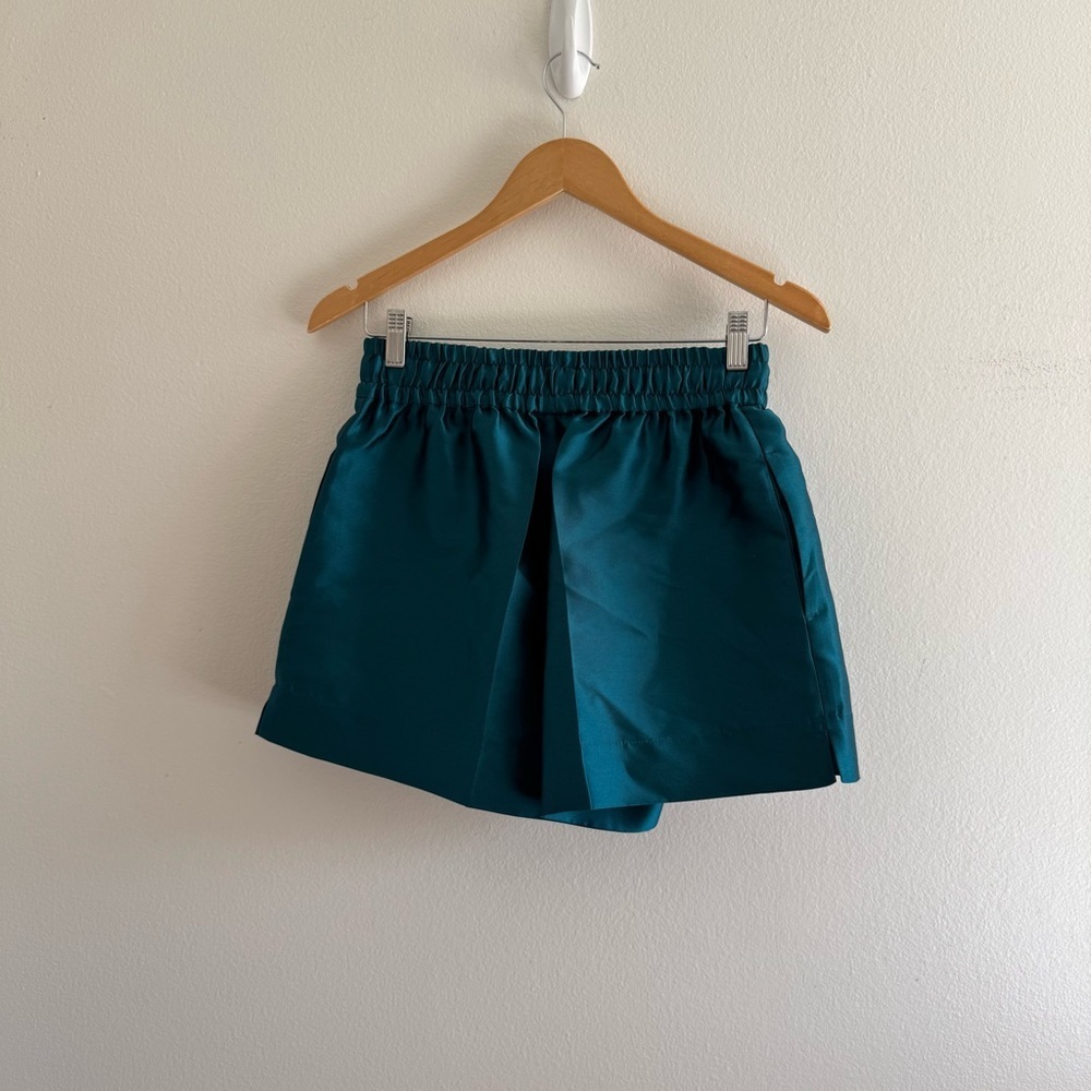 NWT Sandro Hoki Satin Silk Blend Teal Wide Leg High Waist Shorts size Small 36 - Picture 5 of 10